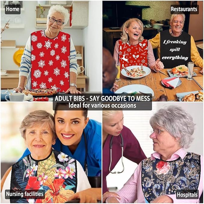 2 Pack Adult Bibs for Women, Adult Bibs for Special Needs Adults, Waterproof Leakproof Clothing Protector, Washable & Dryable Large Bib