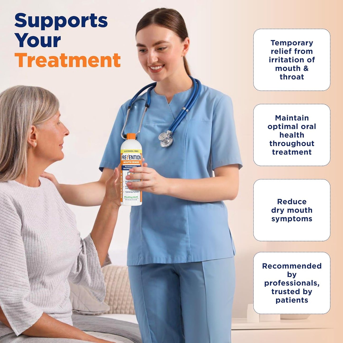 Prevention Oncology Alcohol Free Mouthwash, Soothing, Gentle, & Moisturizing, Mouthsore and Dry Mouth Mouthwash Specially Formulated for Patients Undergoing Oncology Treatment - 16 oz, Value 4-Pack