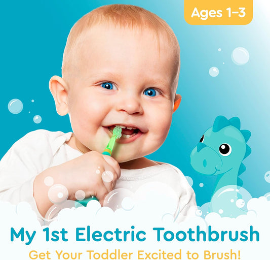 Brusheez Little Toddlers’ Sonic Toothbrush - Safe & Gentle Toothbrush for Ages 1-3 with Built-in, Light-Up 2-Minute Timer, Extra Brush Head, & Storage Base for First-Time Brushers (Rex The Dinosaur)