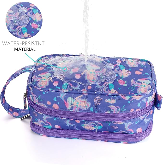 Mermaid Kids Toiletry Bag for Girls, Travel Toiletry Bag for Little Young Girls Cosmetic Bag Makeup Bag Waterproof Hanging Wash Bag Toddler Toiletries, Purple