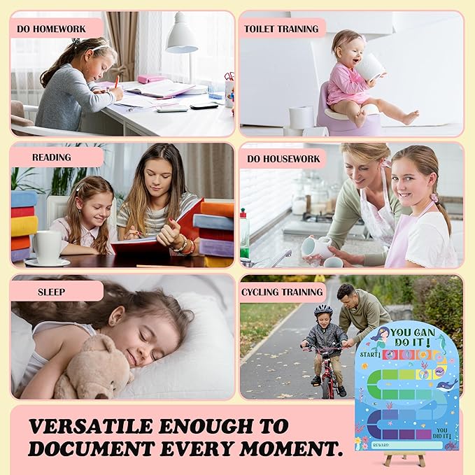 Mermaid Reward Chart, Behavior Chart for Kids at Home, Wooden Incentive Chart Signboard with 24 Tokens, Under The Sea Themed Sticker Charts Classroom Essentials -04