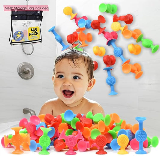 48 Pack Toddler Suction Cup Bath Toys for Kids Ages 1-3, Sensory Bath Toys for High Chair Car Window and Airplane Travel Essentials, Toddler Stocking Stuffers