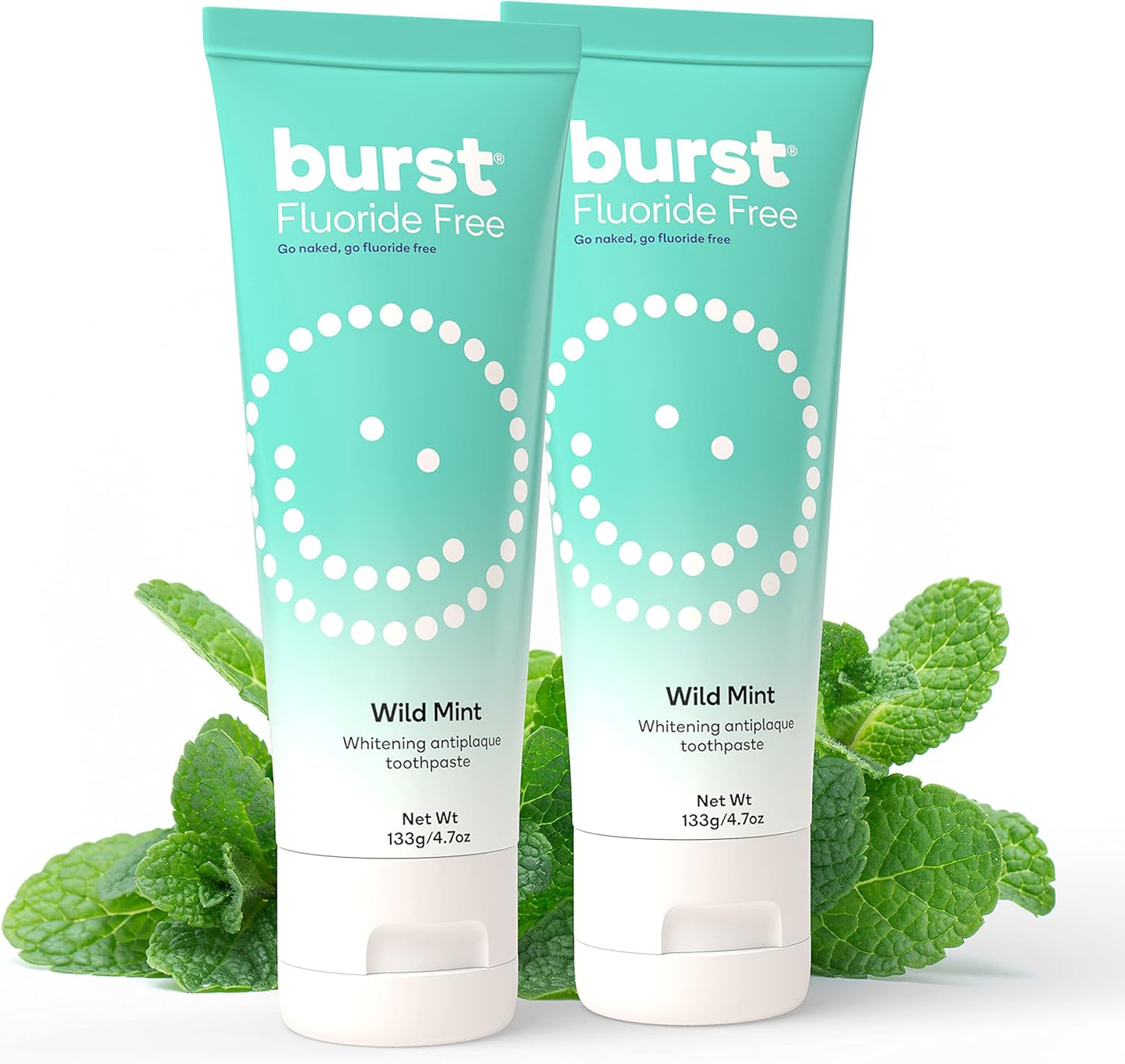 BURST Fluoride Free Whitening Toothpaste for Stain Removal (4.7oz/2 Pack/Wild Mint) | for Sensitive Teeth | with Xylitol | Vegan, Gluten & SLS Free