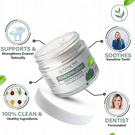 Living Well with Dr. Michelle Remineralizing Tooth Powder | Fluoride-Free Hydroxyapatite Formula | Supports Enamel Strength & Oral Wellness | Safe, Clean Ingredients | Cool Mint Flavor