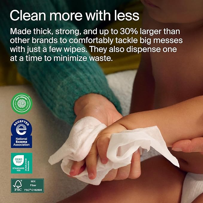 Coterie Baby Travel Size Wipes for Sensitive Skin, Plant-Based and Plastic-Free Fibers, 99% Water, Hypoallergenic, pH Balanced, Unscented, Clean and Gentle Baby Essentials, 16 Travel Packs, 288 Count