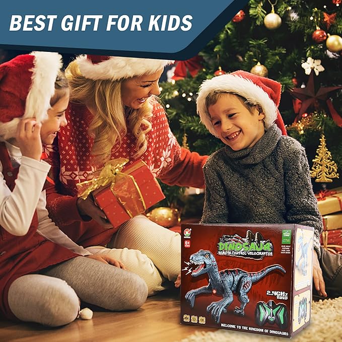 Large Remote Control Dinosaur Toys Kids - Jurassic Velociraptor Toys Imitates Walking and Sounds - Robot Toys That Can Sing, Shaking Head and Tail