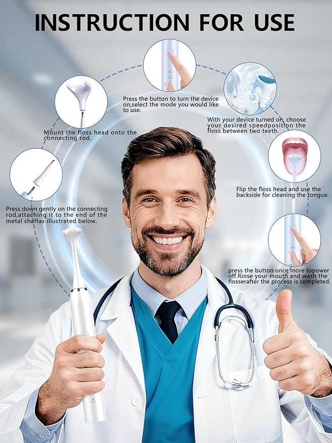 Electric Flosser for Teeth 4 Speeds,Electric Dental Flosser with 50 Replacement Heads,Rechargable Power Flosser for Teeth Cleaning Adults Men and Women