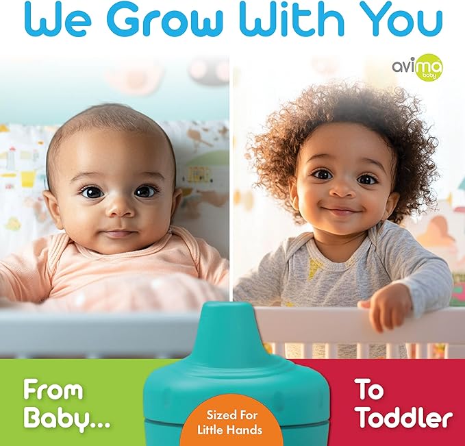 Avima Spill Proof Sippy Cups for Toddlers 1-3 Years - Bite Resistant & BPA Free Training Toddler Cups for Boys & Girls, 10 Oz, 4 Pack Set - Neutral Blue