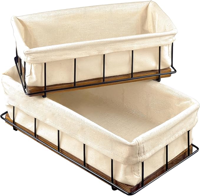 BAOBAB WORKSHOP Set of 2 Wooden Bathroom Baskets Organizer & Storage - Basket for Bathroom & Kitchen Decor - Toilet Tank Tray - Toilet Paper Basket for Back of Toilet Organizer