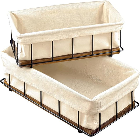 BAOBAB WORKSHOP Set of 2 Wooden Bathroom Baskets Organizer & Storage - Basket for Bathroom & Kitchen Decor - Toilet Tank Tray - Toilet Paper Basket for Back of Toilet Organizer