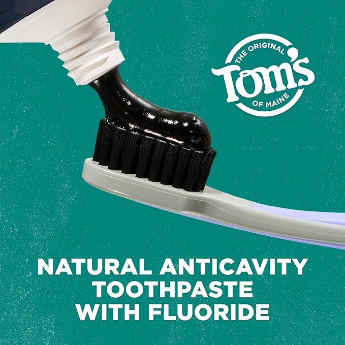 Tom’s of Maine Natural Activated Charcoal Toothpaste with Fluoride, Peppermint, 3 Pack, 4.0 Oz