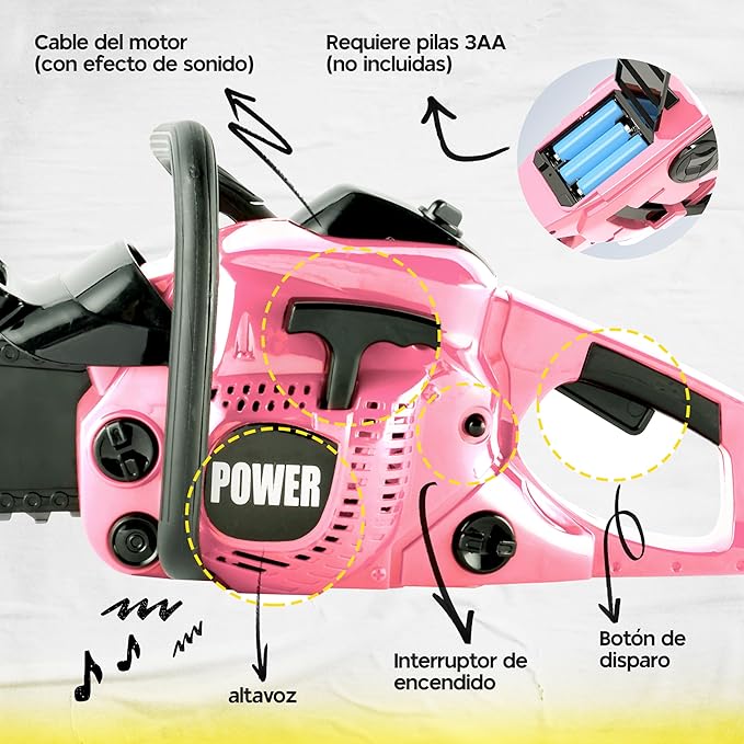 Toy Choi's Kids Toy Chainsaw - Pretend Play Construction Tool Electric Chainsaw Toy for Kids , Toy Tool Set Outdoor Gardening Play, Pink Toys for Girls 3-5 +