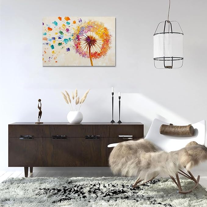 Modern Abstract Dandelion Art,Vibrant Living Room Canvas,Contemporary Home Decor,Office Wall Display,8x12inch Framed Painting Ready to Hang