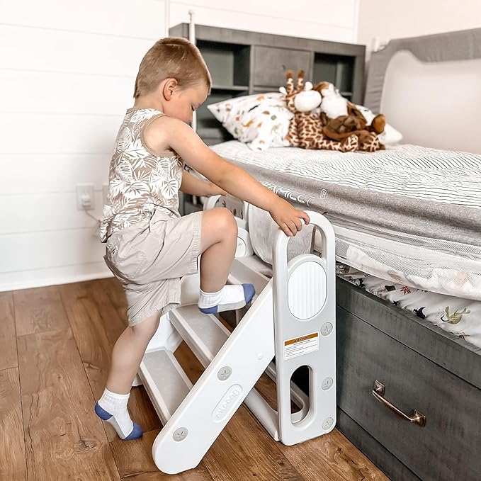 Mloong Kids Step Stool Foldable for Bathroom Sink, Easy Folding Non-Slip Bathroom Stool Toilet Potty Training, Adjustable Toddler Ladder Kitchen Counter Helper