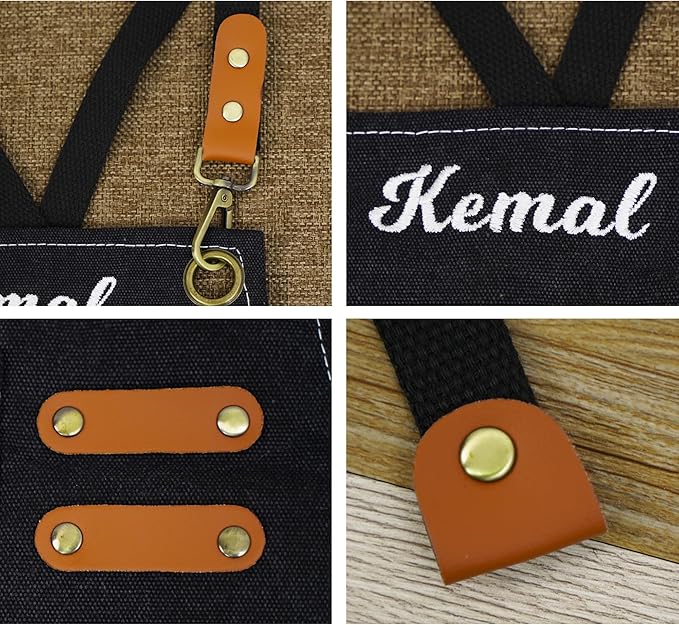 MT WORLD Kids Canvas Apron Personalized Toddler Apron for Boys Adjustable Denim Aprons for Cooking Baking Gardening Painting