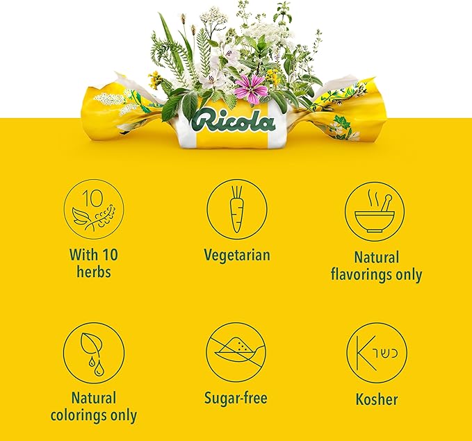 Ricola Sugar Free Original Natural Herb Cough Drops, 45 Count, Cough Suppressant & Throat Relieving Drops with Naturally Sourced Menthol, Pleasing Taste for Coughs & Throat Irritation Symptom Relief