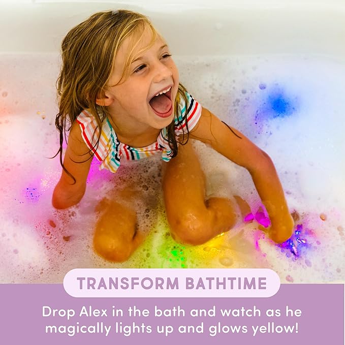 Glo Pals Alex Bath & Bedtime Bundle - Light Up Bath Toy with 1 Interactive Book, 2 Light Cubes & 1 Magic Magnifier - Toddler Bath Toys Set with Storybook Character - Educational Kids Bath Time Fun