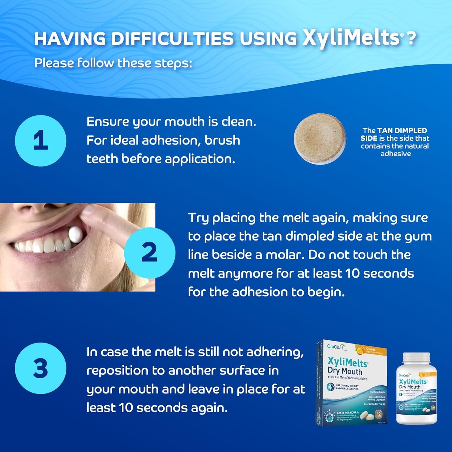 Oracoat XyliMelts for Dry Mouth Night Time or Day - Moisturizing Dry Mouth Adhering Discs, Sugar Free with Xylitol, 100 Count, Orange Flavor, 8-Hour Relief