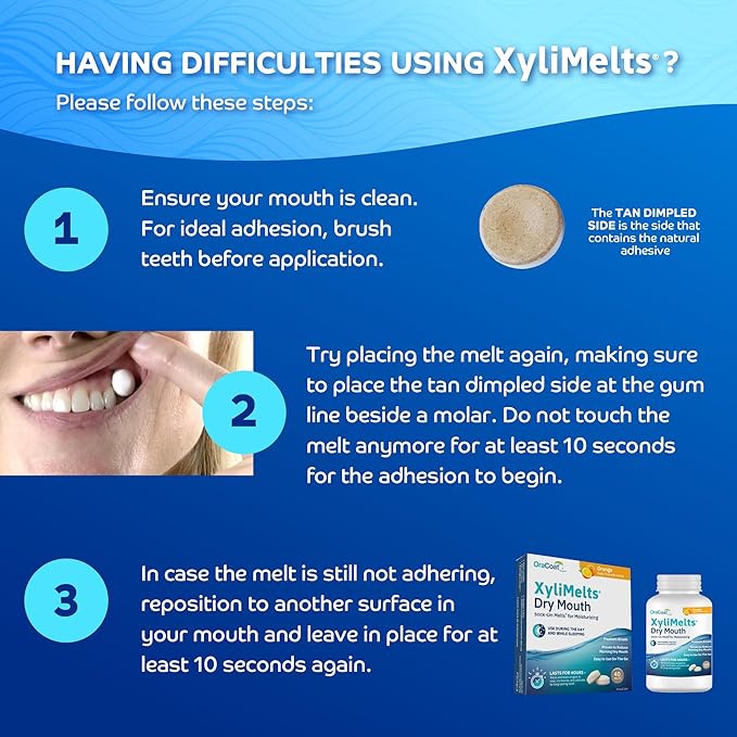 Oracoat XyliMelts for Dry Mouth Night Time or Day - Moisturizing Dry Mouth Adhering Discs, Sugar Free with Xylitol, 40 Count, Orange Flavor, 8-Hour Relief