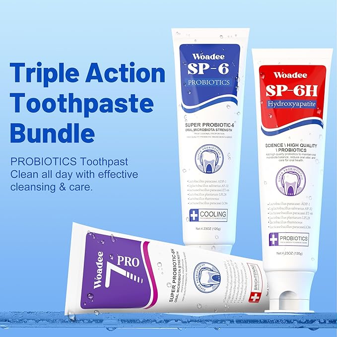 SP-6 Toothpaste Set, 6 Probiotics for Whitening & Cooling Fresh Breath, 7- Pro Intense Whitening, Fluoride-Free, Deep Brigthtening & Freshness (2 Tubes, Red +Purple)