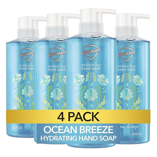 Safeguard Liquid Hand Soap, Micellar Deep Cleansing, Washes Away 99% Bacteria, Made with Natural Moisturizers, Enriched with Skin Conditioners, PH Balanced, Ocean Breeze Scent 15.5 oz (Pack of 4)