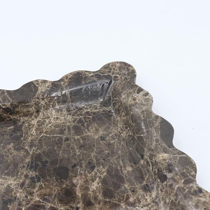 Square Marble Decorative Tray with Scalloped Edge, Luxury Natural Stone Bathroom Vanity Tray, Dresser Top Perfume Coffee Home Kitchen Sink Tray, Key Trinket Ring