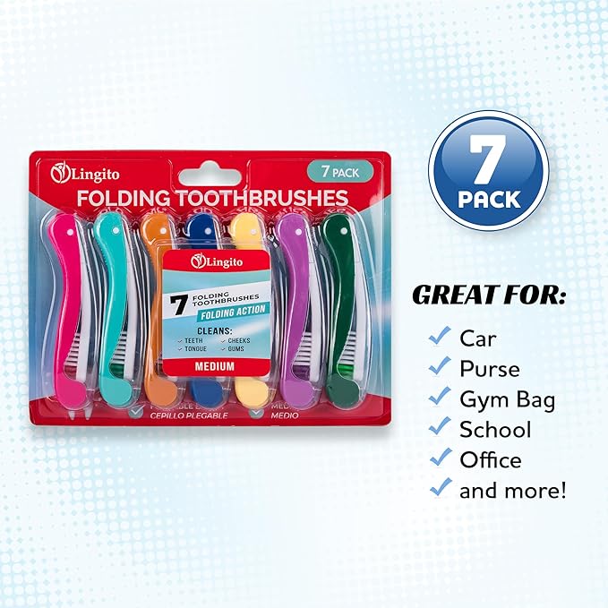Lingito Travel Toothbrushes - Mini Toothbrush with Cover, Camping Toothbrush Kit (7 Pack Medium)