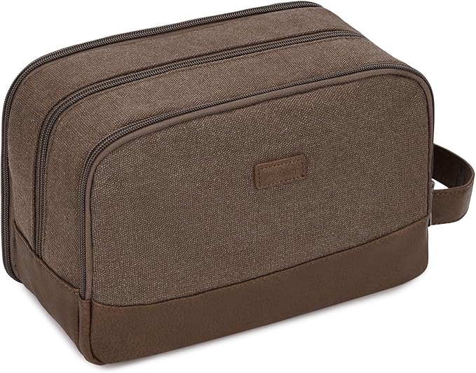 WANDF Travel Toiletry Bag for Men Large Toiletries Shaving Bag Water Resistant Hanging Dopp Kit Travel Accessories Bag for Women Men (Brown)