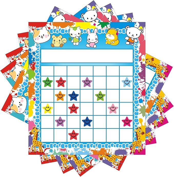 REGELETO 80 Pack Classroom Incentive Chart for 2 Designs with 2400 Pieces Colorful Star Stickers for Kids Students Classroom Teaching or Family Using