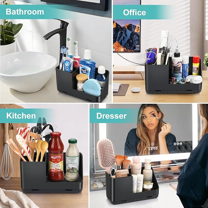 Toothbrush Holders for Bathrooms, Kids Electric Toothbrush and Toothpaste Holder, Toothbrush Organizer with Drainage, Tooth Brush Holder for Bathroom Countertop Organizer (Black)