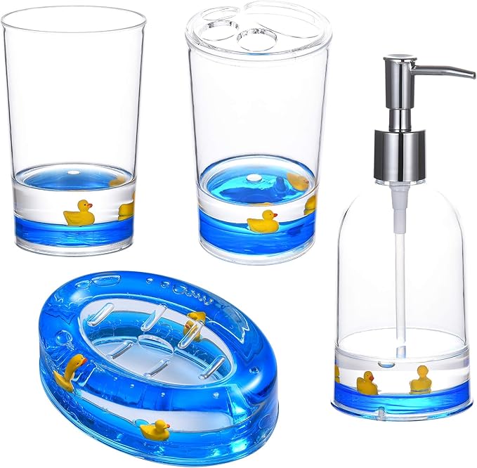 Locco Decor 4 Piece Acrylic Liquid 3D Floating Motion Bathroom Vanity Accessory Set Duck