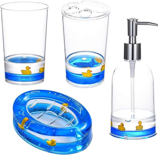 Locco Decor 4 Piece Acrylic Liquid 3D Floating Motion Bathroom Vanity Accessory Set Duck