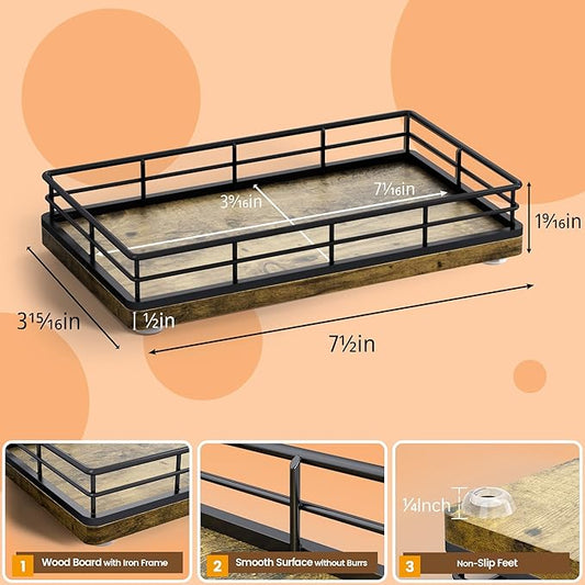 Rustic Bathroom Toilet Tank Tray, 7.5" Wood Toilet Paper Storage Basket Back of Toilet Basket Organizer, Vanity Tray for Perfume Makeup Candle Kitchen Counter Coffee Table Decor