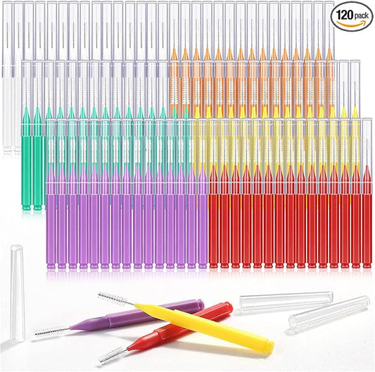 Modacraft 120-Piece Interdental Brush Set - 6 Sizes, Braces-Friendly, 360° Bendable Floss Heads, Soft Bristles, Portable Oral Care Kit for Daily Use, Travel, and Gift