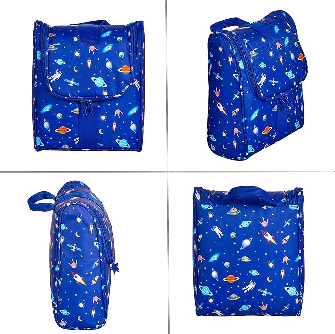 Cute Cartoon Hanging Kids Toiletry Bag Children Travel Cosmetic Makeup Organizer Wash Bag Shower bag Over Night Bag Camping Shaving Kit Bag for Boys & Girls (Astronaut)