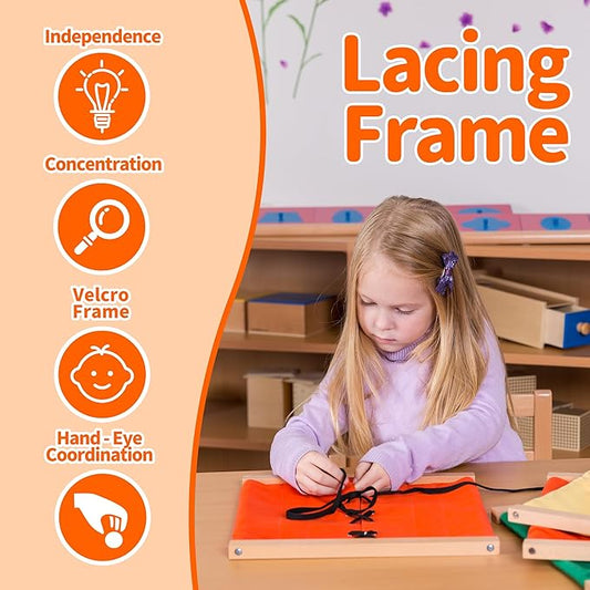 MONTESSORI OUTLET Lacing Frame | Practical Life Material for Toddlers & Preschoolers, Develop Fine Motor Skills & Independence (Ages 3-6)