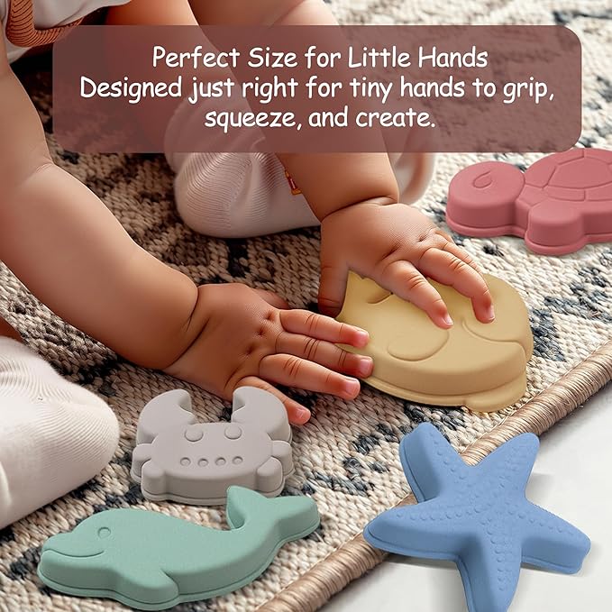 Silicone Beach Toys for Toddlers, Travel Friendly Sand Toys for Babies 6-12 Months, Collapsible Beach Bucket and Shovel Set with 6 Sand Molds for Kids, Family（Pink）