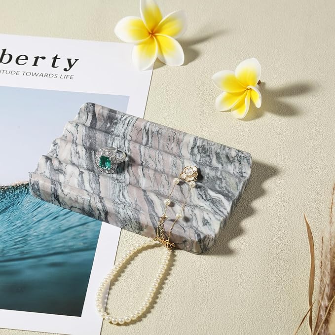 Soap Holder for Bathroom, Black Marble Soap Dish for Kitchen Countertop, Soap Tray with Creative Wavy Design, Soap Saver for Bath Tub, Sponges, Italian Natural Stone