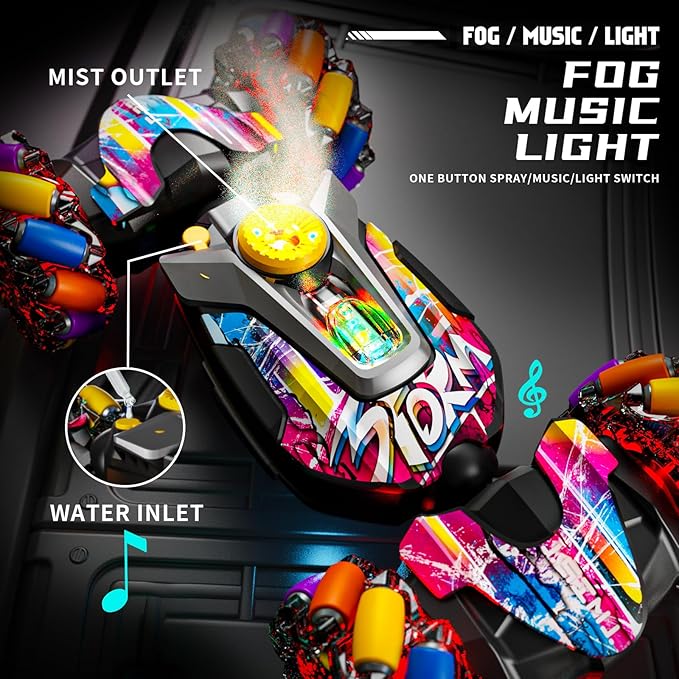 Gesture Sensing RC Stunt Car,Remote Control Car Toys for Ages 5-7-13,with Lights Music Spray,4WD 360° Spins All Terrains Kids Toys RC Cars,3-6 Year Old Boy Birthday Gift & 3-12 Best Gift for Kids