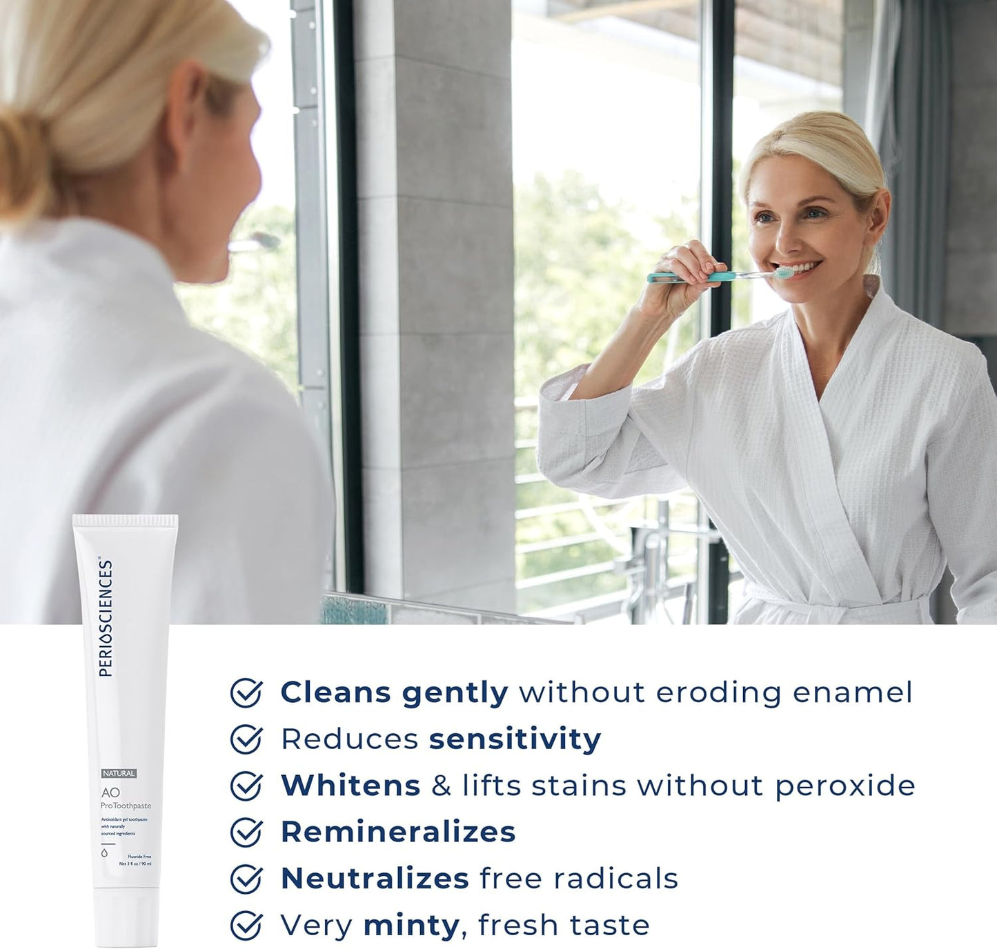 PerioSciences AO Pro Natural Toothpaste with Nano Hydroxyapatite, Remineralizing, Fluoride Free, SLS Free, Gluten Free 3 fl oz / 90ml