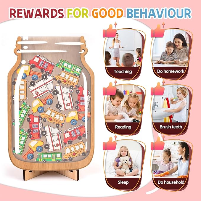Big Car Reward Jars for Kids-Magnetic Reward System with Colorful Letter Stickers,Behavior Classroom Incentive Jar for Teachers Parents (Mason Jar with Stars, Kids Motivational Tool)