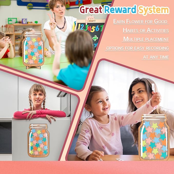 Star Reward Jars for Kids-Magnetic Reward System with Colorful Letter Stickers,Behavior Classroom Incentive Jar for Teachers Parents (Mason Jar with Stars, Kids Motivational Tool)