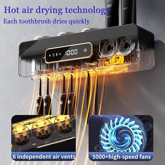 Automatic Toothpaste Dispenser,Rechargeable Toothbrush Holders for Bathrooms,3 Cups Electric Toothbrush Holder Wall Mounted with Toothpaste Dispenser Bathroom Decor (Grey)