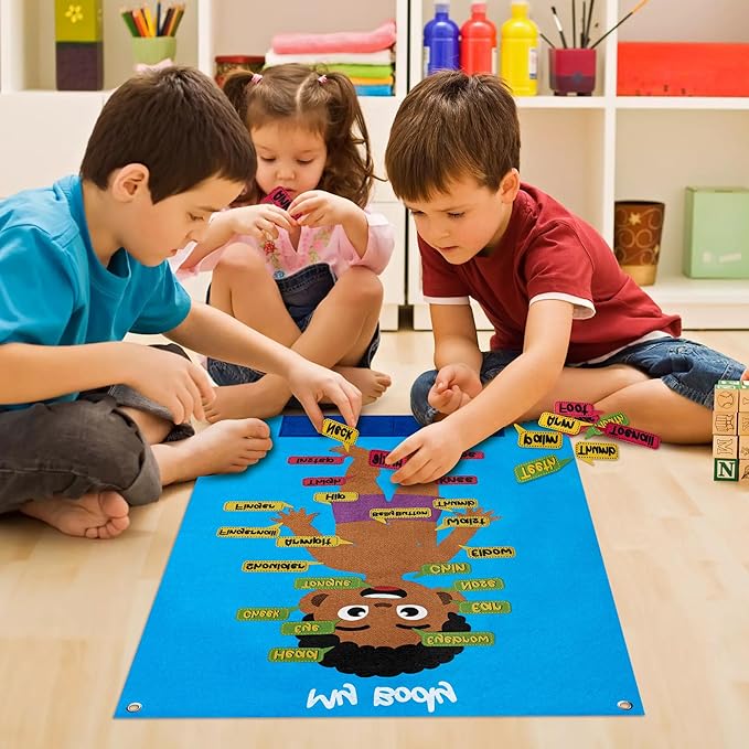 WATINC 35Pcs Brown Skin Color Body Parts Learning Felt Story Board Set, Human Organ Educational Teaching Storytelling Kit, Early Learning Interactive Play Wall Hanging Gift for Toddlers Kids