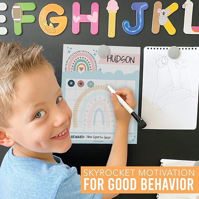 Sticker Chart for Kids Behavior at Home & Classroom - 25 Reward Chart for Kids Incentives, Gold Star Sticker Sheets, Boho Incentive Charts for Classroom Must Haves