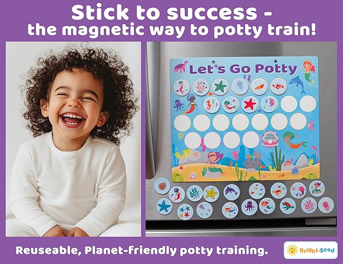 Bright Seed Magnetic Mermaids Potty Chart, Potty Training Chart for Toddler Girls, Sticker Chart for Kids, Potty Training Sticker Chart for Toddlers, Potty Sticker Chart, Potty Training Chart Girls
