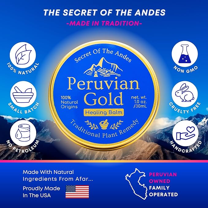 Peruvian Gold | Organic All Purpose Healing Balm | Scars, Eczema, Facial Moisturizer Cream, Dry Skin, Hair, Sun Burns | (1 Fl Oz) | BONUS Lip Balm
