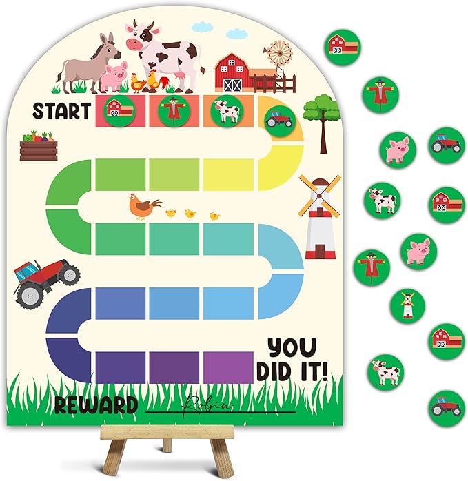 Farm Theme Wooden Reward Chart, Behavior Reward Charts, Incentive Responsibility Chart for Boys Kids Toddlers Chore Homework Good Habits Assignments Attendance, 06