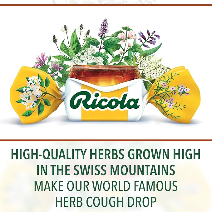 Ricola Sugar Free Swiss Herb Cough Drops, 45 Count, Cough Suppressant & Throat Relieving Drops with Naturally Sourced Menthol, Pleasing Taste for Coughs & Throat Irritation Symptom Relief