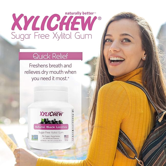 Xylichew 100% Xylitol Chewing Gum - Non GMO, Non Aspartame, Gluten Free, and Sugar Free Gum - Natural Oral Care, Relieves Bad Breath and Dry Mouth - Licorice, 240 Count